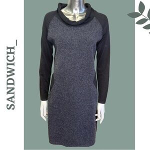 Sandwich Long Sleeve Knit Wool Blend Dress Color Block Detail Scoop Neck Medium